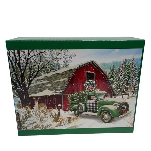 Christmas Party 1000 Piece Oversized Jigsaw Puzzle 27x39 in Barn Truck Tree - Picture 1 of 2